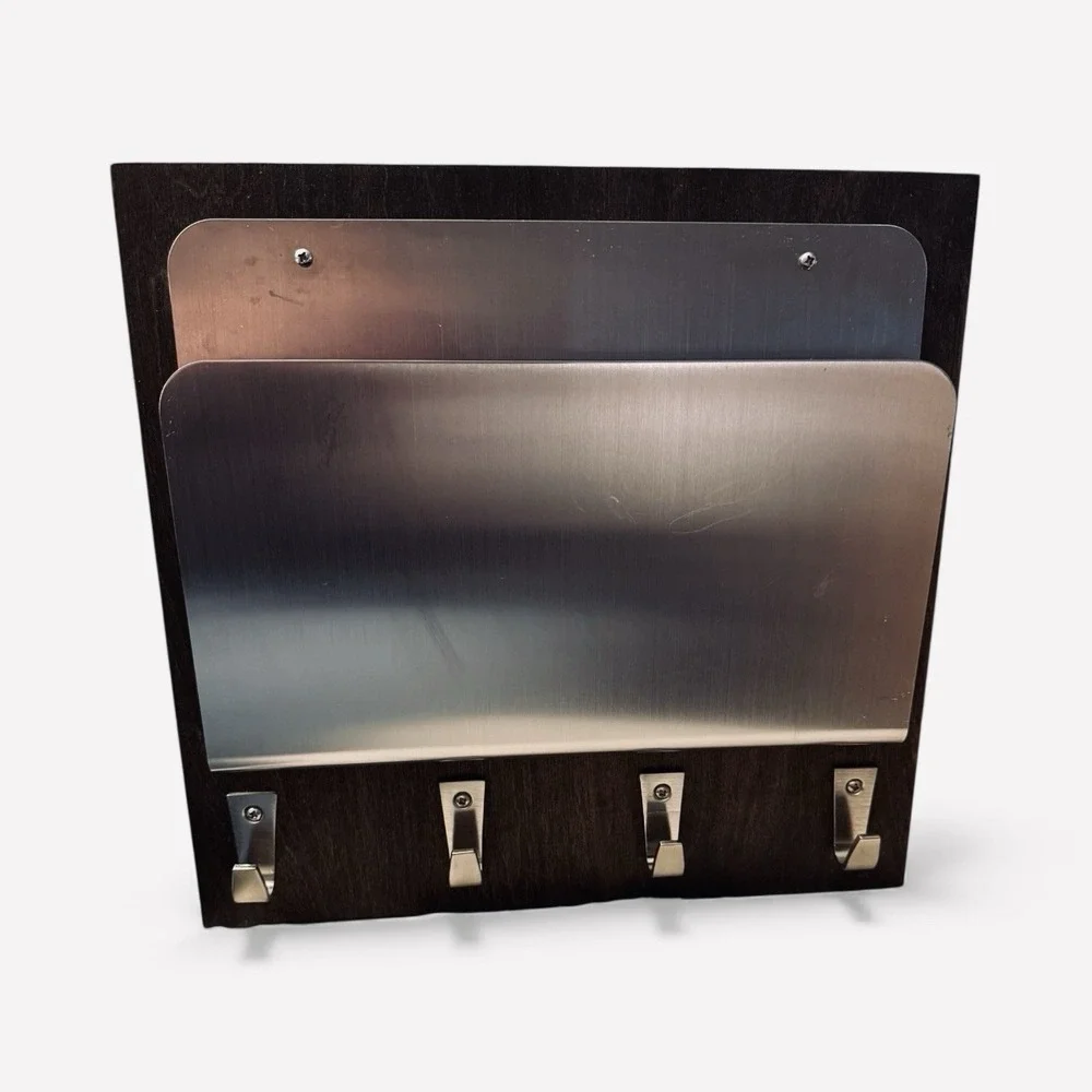 Handmade Sturdy‎ Wall Hanging Mail & Key Hooks Organizer Wood w/Stainless